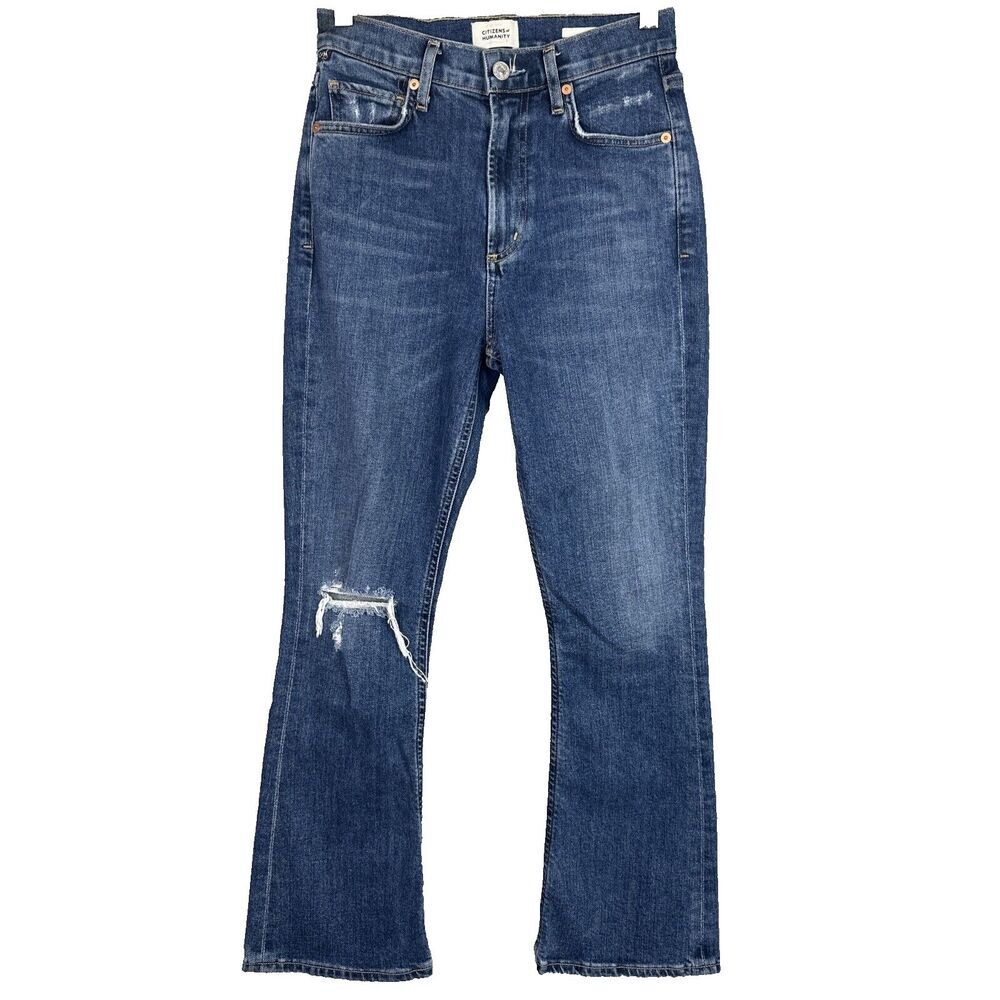 Citizens of‎ Humanity Demy Flare Jeans Distressed Raw Hem Blue Sz 24